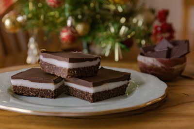 Close-up of chocolate cake on table