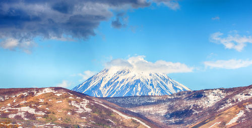 Panoramic view of snowcapped mountains against sky