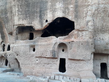 Full frame shot of old wall with building