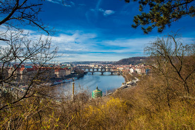 Prague city seen from the letna hill in a beautiful early spring day