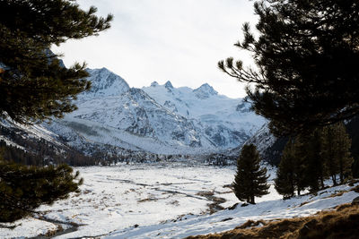 Scenic view of lake against sky during winter