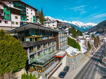 Beautiful luxury hotel located on the mountains in the famous ski resort.