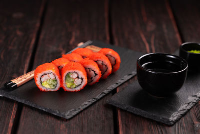 Close-up of sushi on table