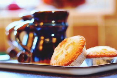 Close-up of bread in plate on table