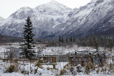 Scenic view of mountains against sky during winter