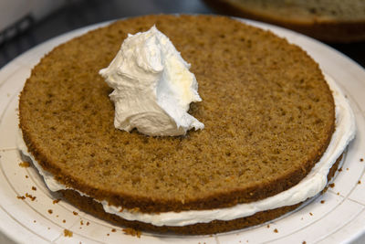 High angle view of cake in plate