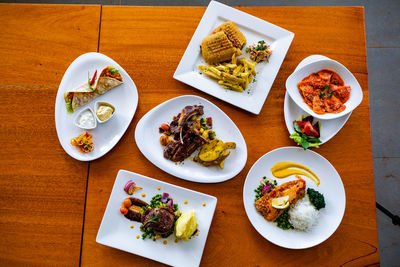 High angle view of food on table