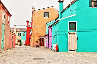 Multi colored buildings in city