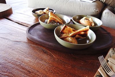 High angle view of food on table