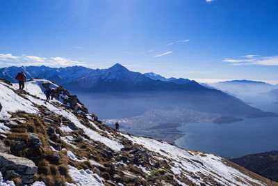 Trekking scene on the mountains of lake como