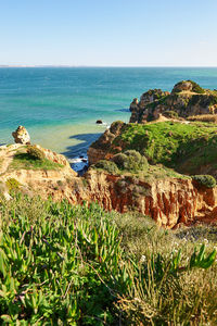 Scenic view of sea against clear sky