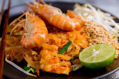 Close-up of seafood served in plate