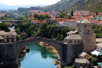 High angle view of bridge over river