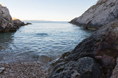 Scenic view of sea against clear sky