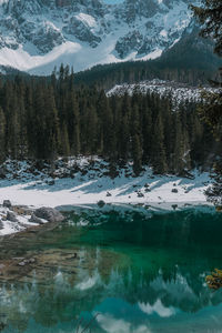 Scenic view of snowcapped mountains and lake