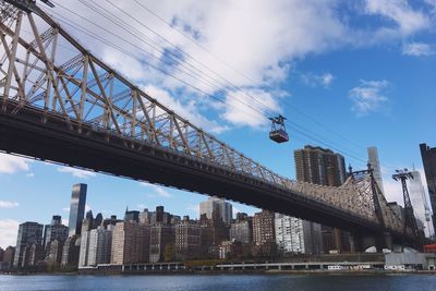 Low angle view of bridge over river against sky