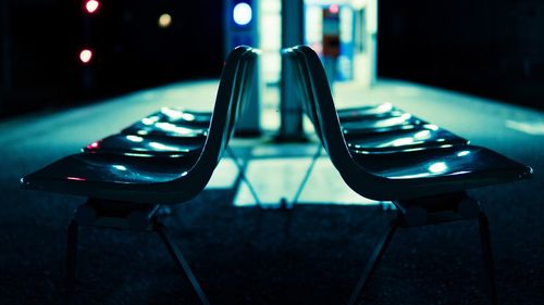 Close-up of empty seats on table