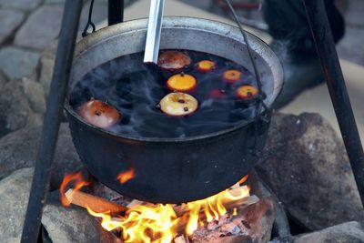 High angle view of food on barbecue grill