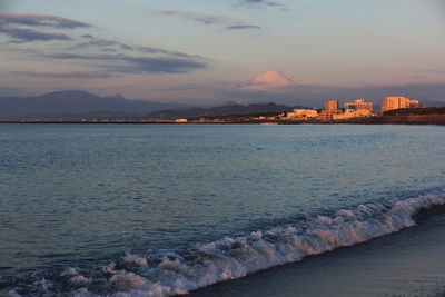 Scenic view of sea against sky during sunset