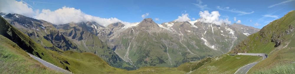 Panoramic view of landscape and mountains against sky