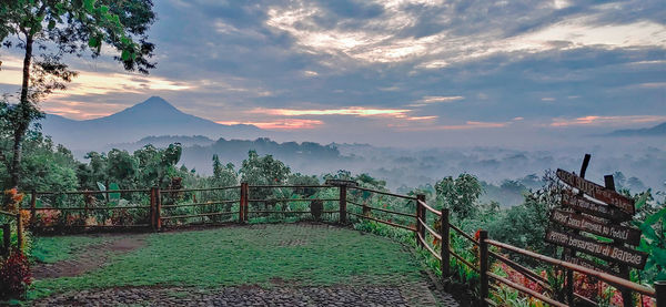 Scenic view of mountains against sky during sunset