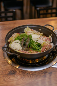 High angle view of food in bowl on table