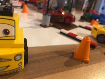 Close-up of toy car on table