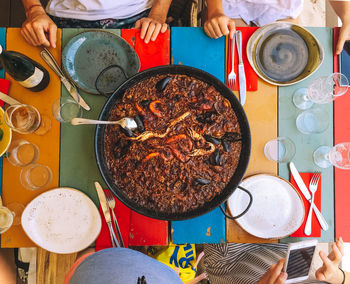 High angle view of food on table