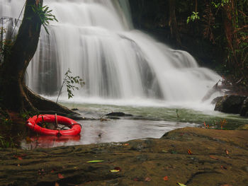 Scenic view of waterfall in forest
