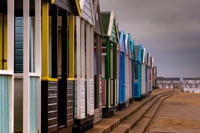 Multi colored umbrellas on row