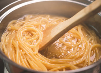 High angle view of soup in bowl