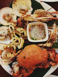 Close-up of food served on table