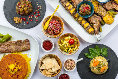 High angle view of food on table