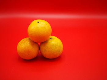 Close-up of oranges against red background