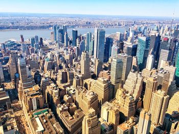 High angle view of modern buildings in city