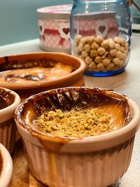 High angle view of food in bowl on table
