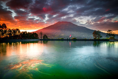 Scenic view of lake against sky during sunset
