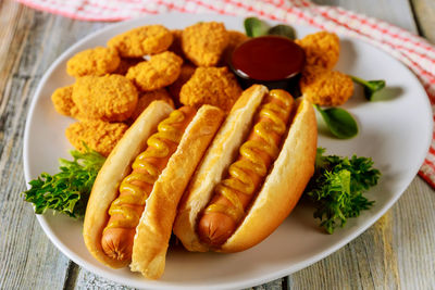 High angle view of food in plate on table