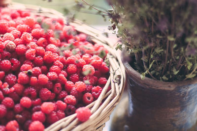 Close-up of strawberries in basket
