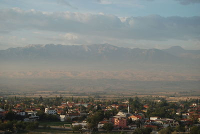 High angle view of townscape against sky