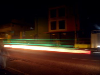 Light trails on road at night