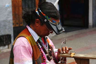 Close-up of man wearing mask