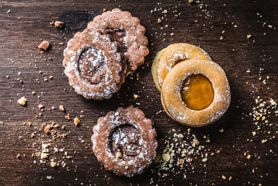 High angle view of dessert on table