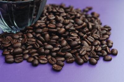 Close-up of coffee beans on table