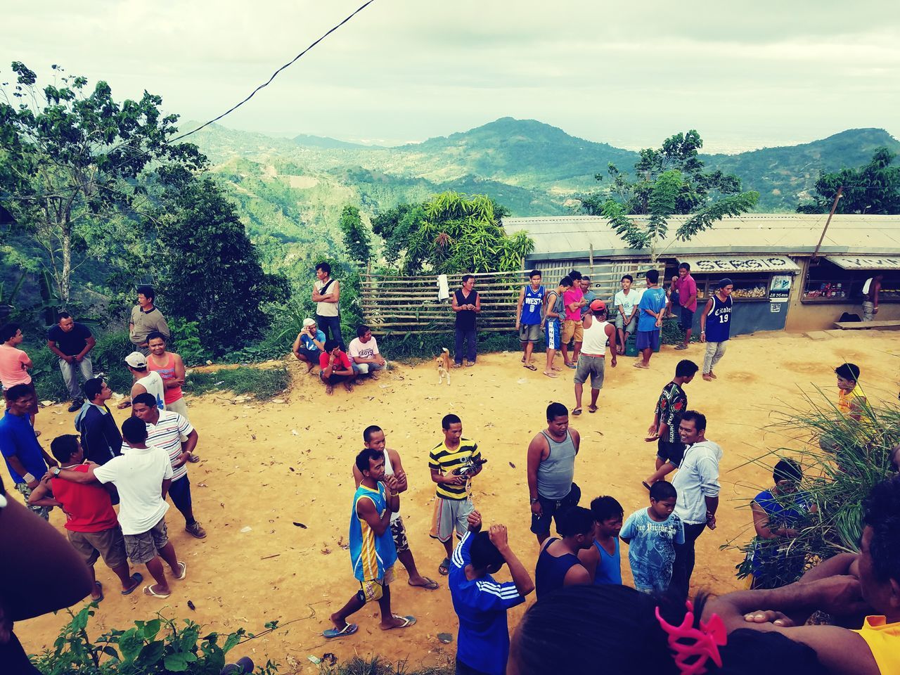 large group of people, mountain, lifestyles, leisure activity, person, sky, men, vacations, tree, cloud - sky, mixed age range, beach, mountain range, togetherness, tourist, landscape, enjoyment, nature, day