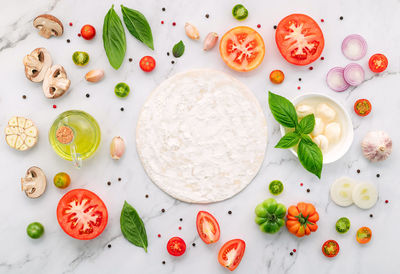 High angle view of food on table