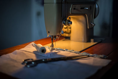 Close-up of sewing machine