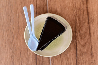 High angle view of coffee on table