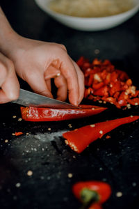 Close-up of person preparing food