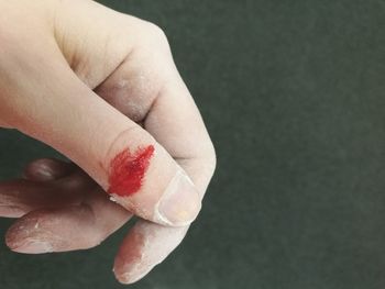 Close-up of hand holding red leaf